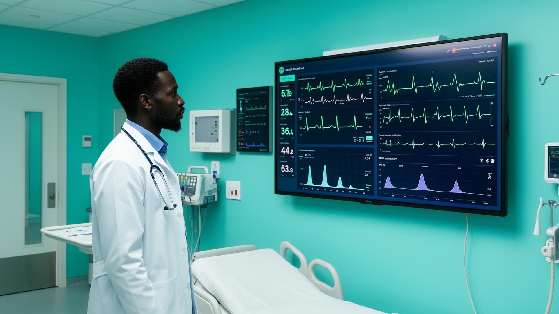 Doctor looking at a digital health dashboard